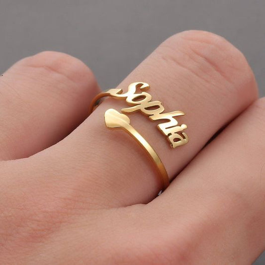 ADJUSTABLE CUSTOM RING LETTER& HEART NAME RING